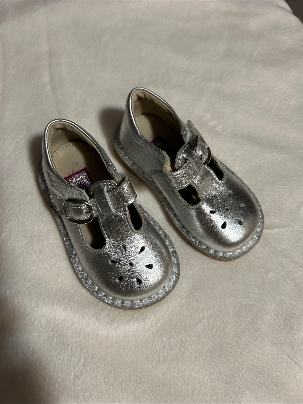 L'Amour Metallic Silver T-Strap Mary Jane Kids Shoes
